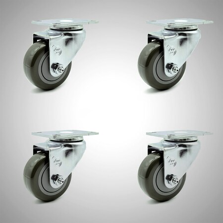 Service Caster 3 Inch SS Gray Polyurethane Wheel Swivel Top Plate Caster Set SCC-SS20S314-PPUB-4